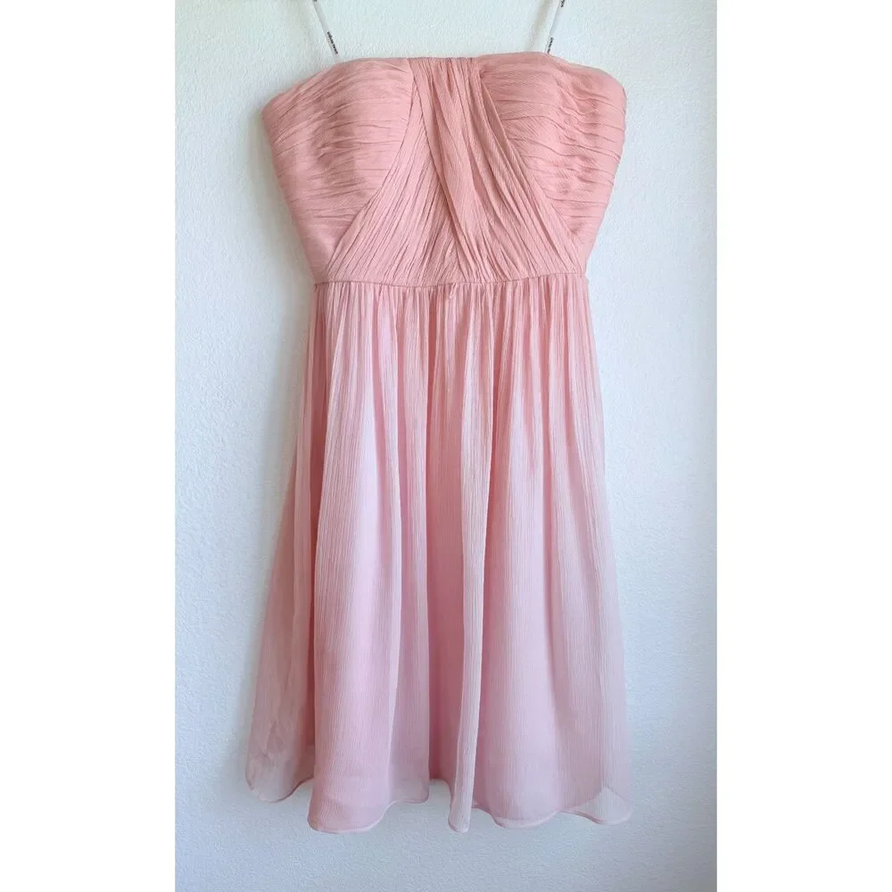 Donna Morgan Bridesmaids 100% Silk Chiffon Sweetheart Strapless Dress in Pink 6 - Picture 3 of 10
